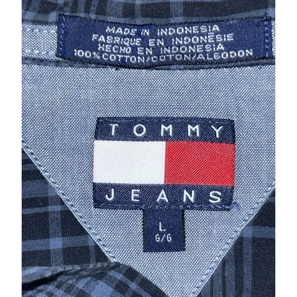 Tommy Hilfiger Jeans Men's Large Blue Plaid Long Sleeve Button Up Shirt